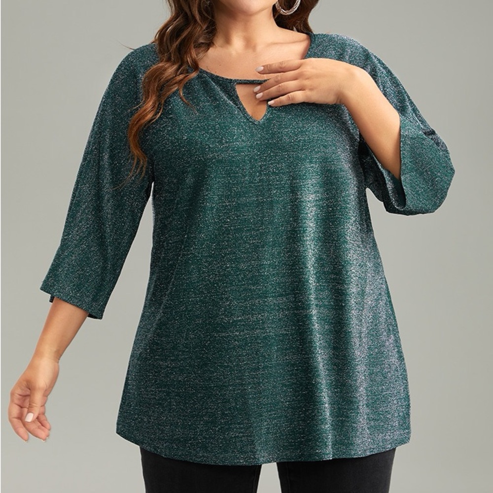 BloomChic Elegant Metallic Green Keyhole Women's Top Plus Size 5X